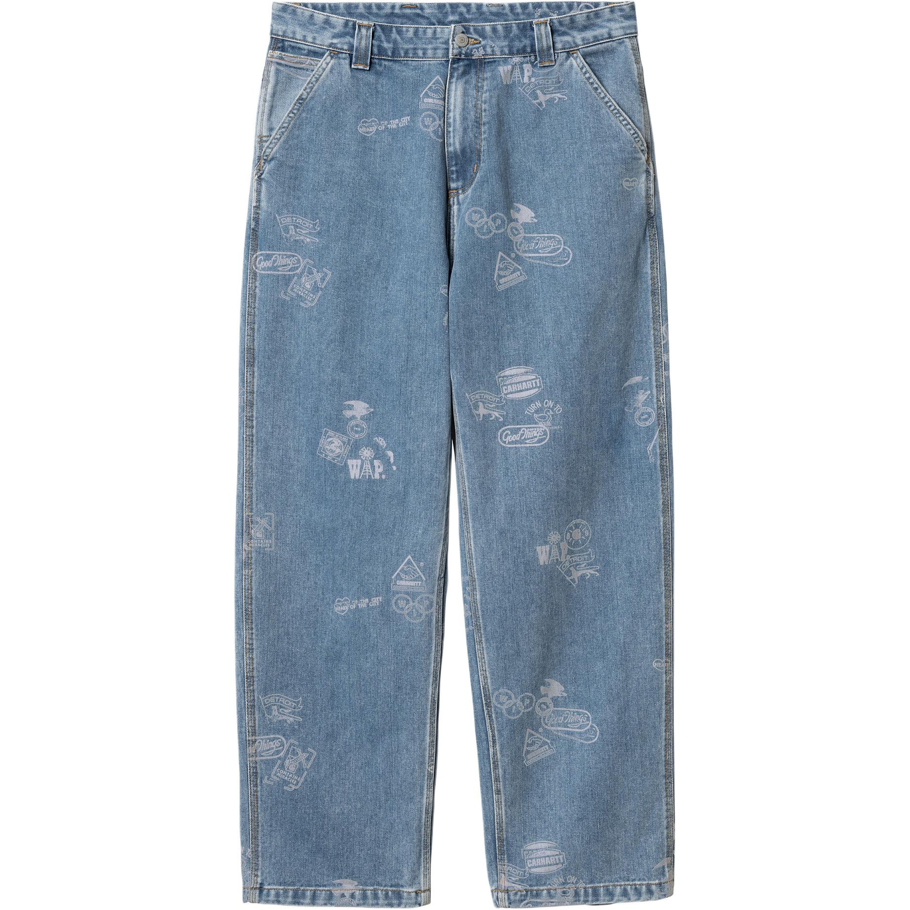 Order Carhartt WIP Stamp Celana Tapered Santai Motif Biru Jeans Unisex. I033745-2LN-35