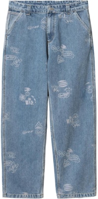 Carhartt WIP Stamp Celana Tapered Santai Motif Biru Jeans Unisex. I033745-2LN-35 Order Carhartt WIP Stamp Celana Tapered Santai Motif Biru Jeans Unisex. I033745-2LN-35