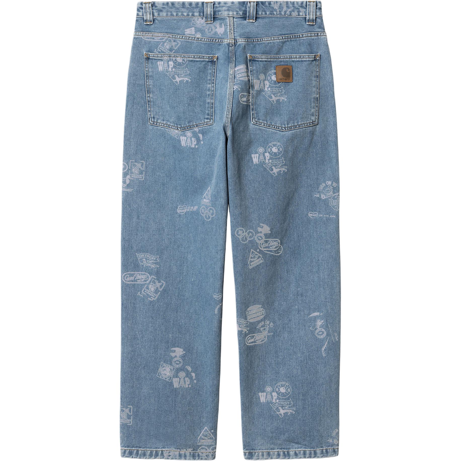 Lookbook Carhartt WIP Stamp Celana Tapered Santai Motif Biru Jeans Unisex. I033745-2LN-35