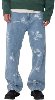 Carhartt WIP Stamp Celana Tapered Santai Motif Biru Jeans Unisex. I033745-2LN-35 Shop Carhartt WIP Stamp Celana Tapered Santai Motif Biru Jeans Unisex. I033745-2LN-35