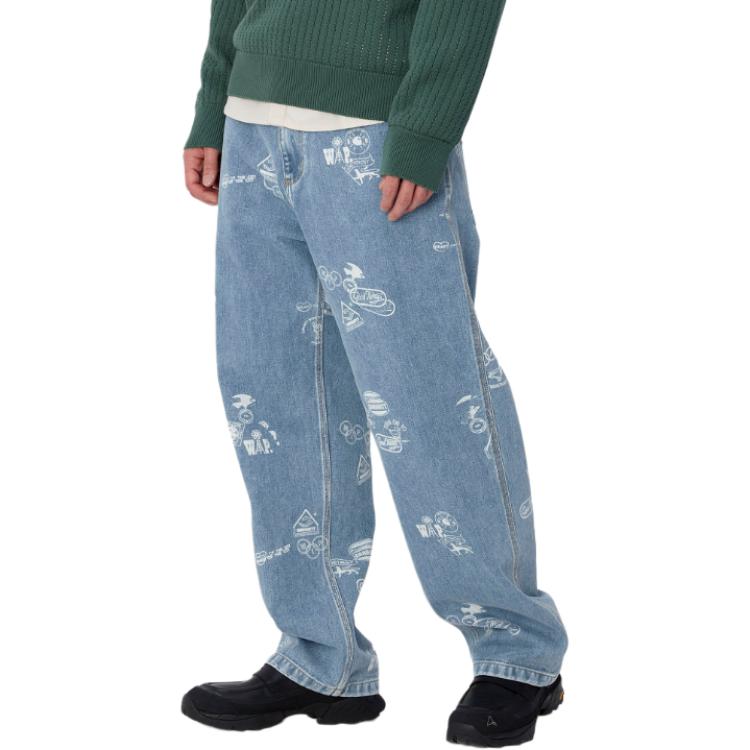 Details for Carhartt WIP Stamp Celana Tapered Santai Motif Biru Jeans Unisex. I033745-2LN-35