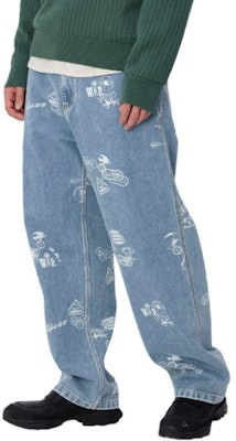 Carhartt WIP Stamp Celana Tapered Santai Motif Biru Jeans Unisex. I033745-2LN-35 Details for Carhartt WIP Stamp Celana Tapered Santai Motif Biru Jeans Unisex. I033745-2LN-35