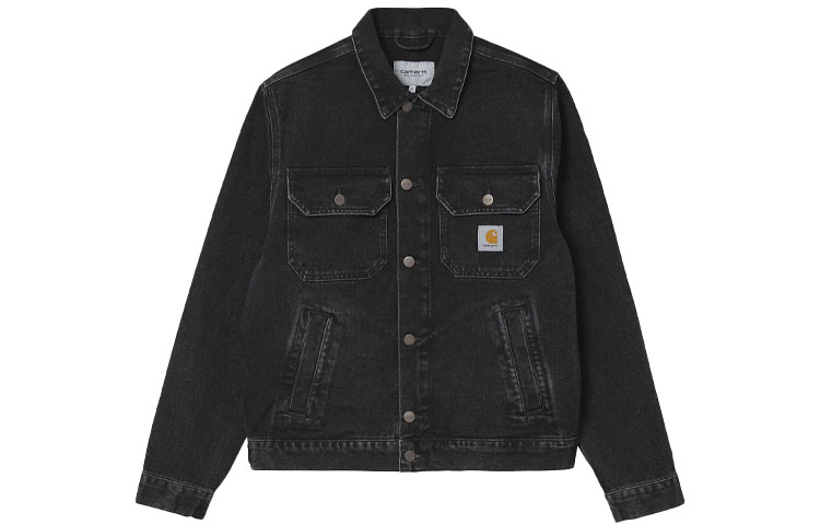 Carhartt WIP Stetson Jacket Black Washed Cotton Casual Logo Collar Shirt Jacket I030283-89-06