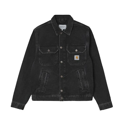 Carhartt WIP Stetson Jacket Black Washed Cotton Casual Logo Collar Shirt Jacket I030283-89-06