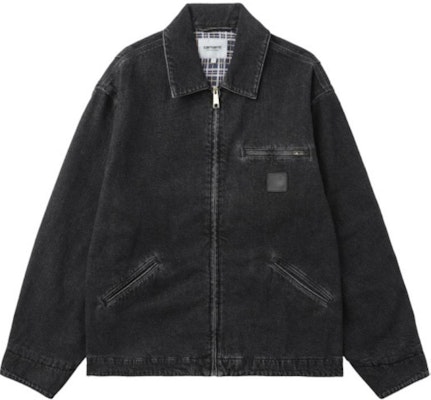 카하트 WIP 유니섹스 블랙 데님 재킷 지퍼 클로저 긴팔 CHXJKA242006NBKX Order 카하트 WIP 유니섹스 블랙 데님 재킷 지퍼 클로저 긴팔 CHXJKA242006NBKX