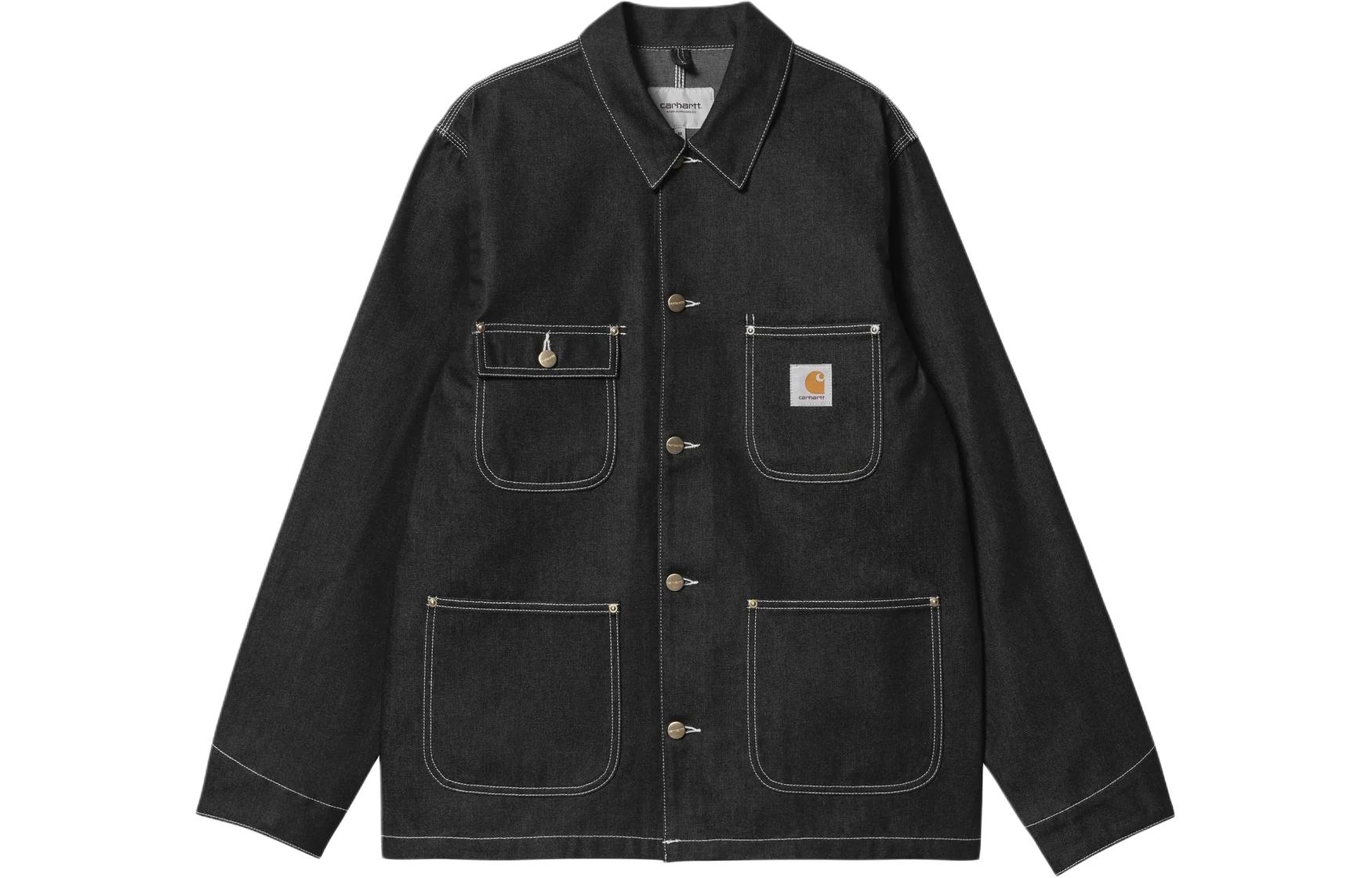 Order Carhartt WIP Jaket Denim Pria Lengan Panjang Kancing - Hitam Gelap I031896-89-01