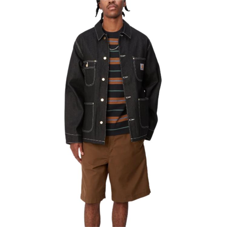 Shop Carhartt WIP Jaket Denim Pria Lengan Panjang Kancing - Hitam Gelap I031896-89-01
