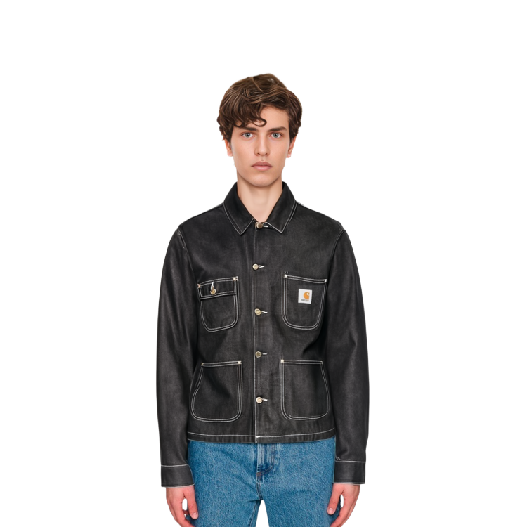 Details for Carhartt WIP Jaket Denim Pria Lengan Panjang Kancing - Hitam Gelap I031896-89-01