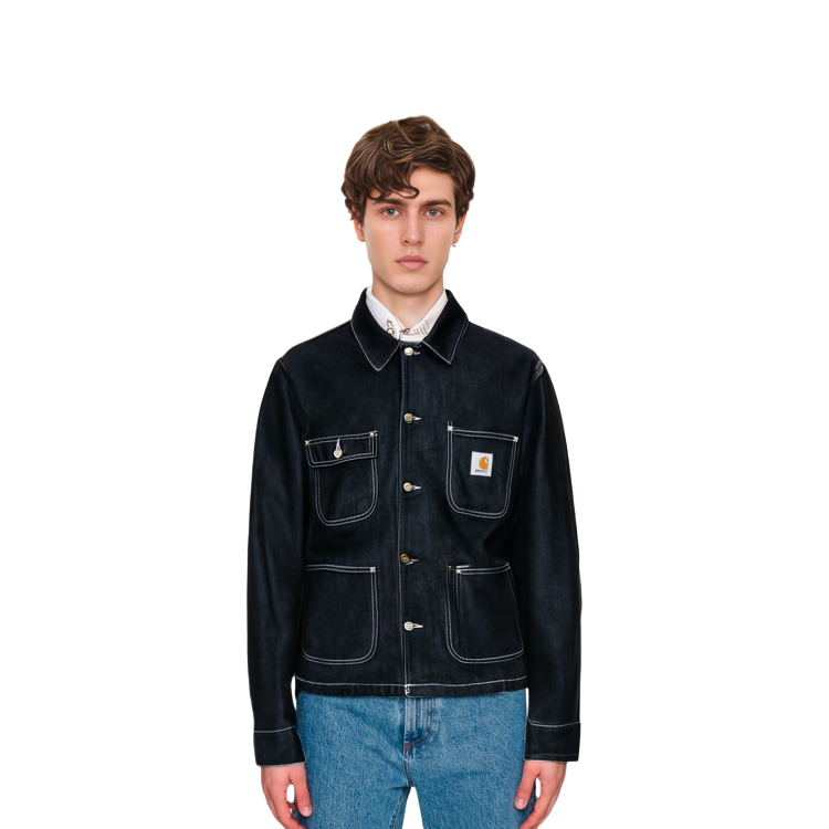 Sizing Carhartt WIP Jaket Denim Pria Lengan Panjang Kancing - Hitam Gelap I031896-89-01