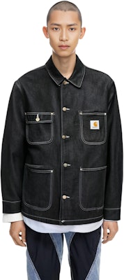 칼하트 WIP 워싱 데님 재킷 남성 긴팔 버튼업 - 다크 블랙 I031896-89-01 2