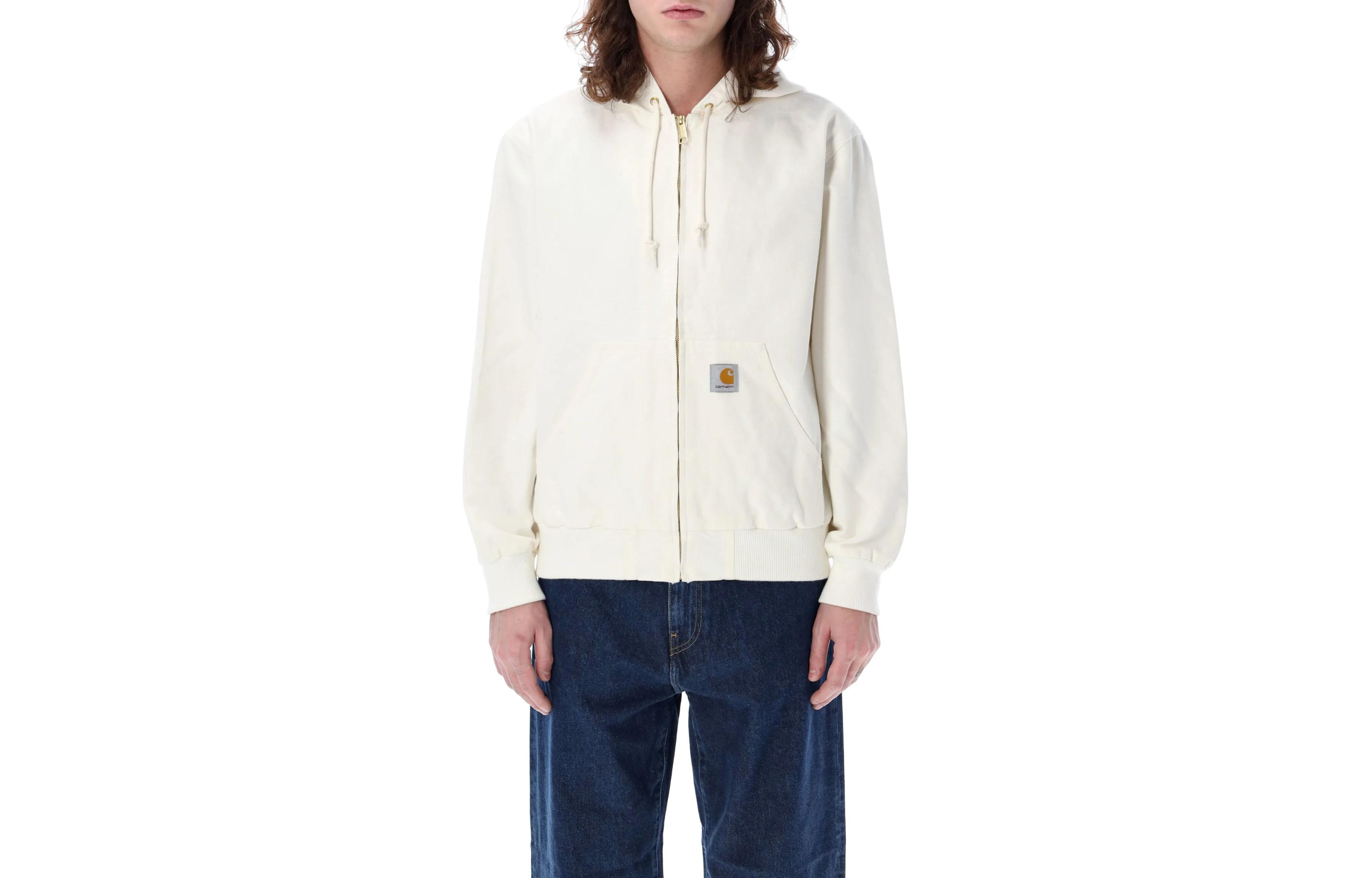 Carhartt WIP White Hooded Zip-Up Jacket with Logo I032939-CD6-02
