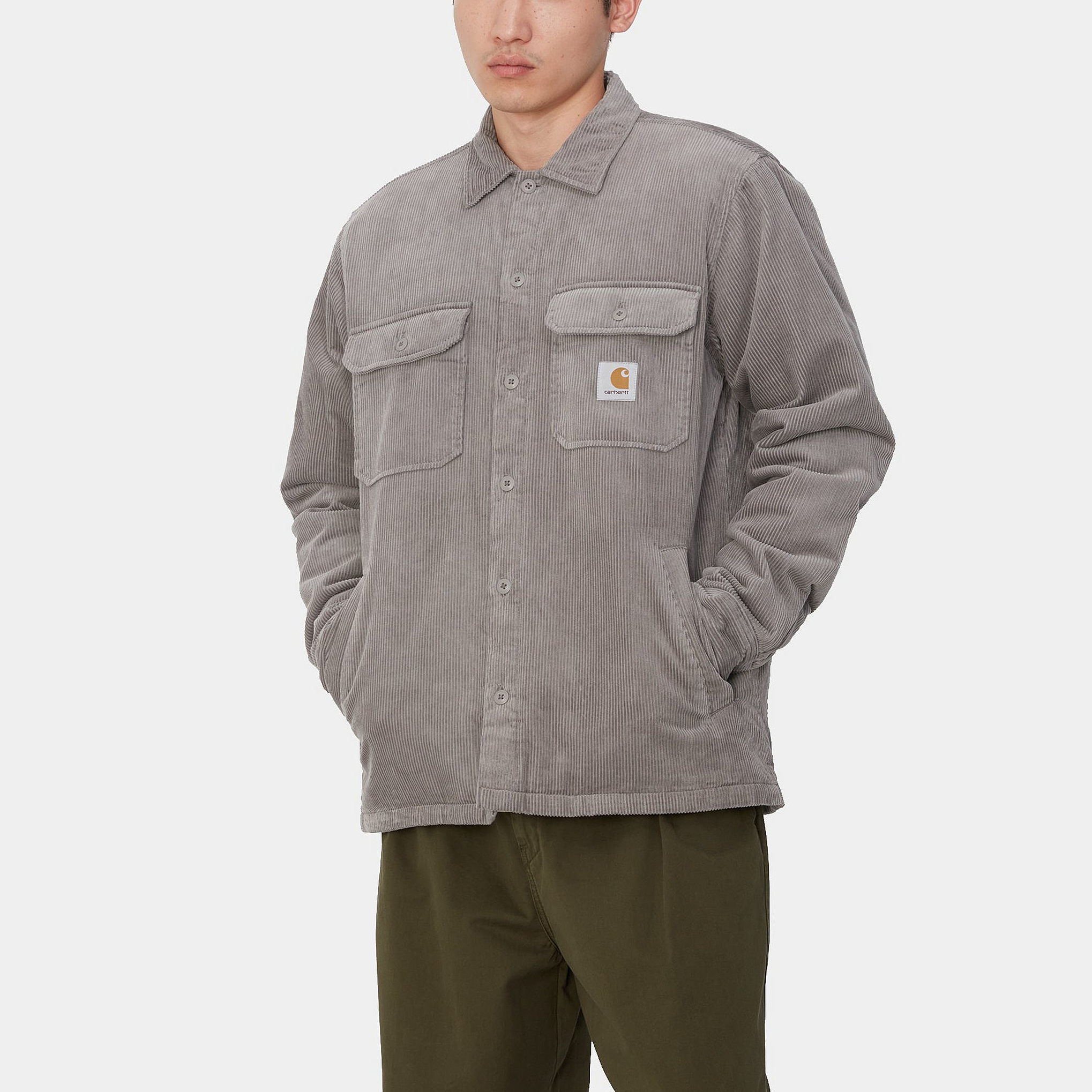 Sizing Carhartt WIP Whitsome Corduroy Shirt Jacket Mist Gray Long Sleeve Coat I028827-29K-XX