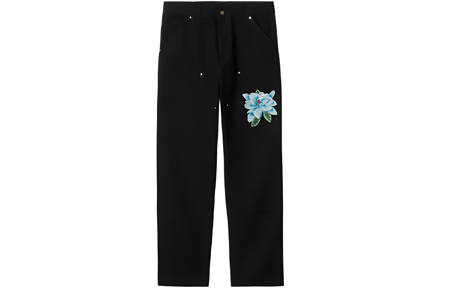 Carhartt WIP x Awake NY SS23 Floral Embroidered Black Straight-Fit Pants Unisex. I031716-07Q-02