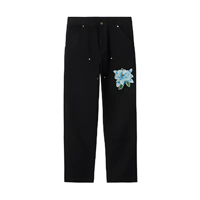 Carhartt WIP Awake NY SS23 Floral Embroidered Black Straight-Fit Pants Unisex. I031716-07Q-02