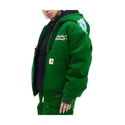Carhartt WIP Awake NY SS23 Letter Print Green Zip Hoodie Jacket Unisex. I031717-1CF-02