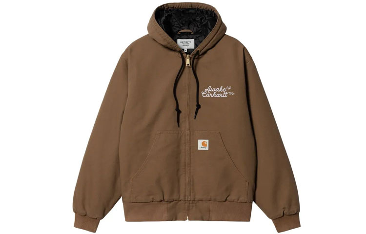 Carhartt WIP Awake NY SS23 Zip Hoodie Jacket with Logo Print Khaki Unisex I031717-07R-02