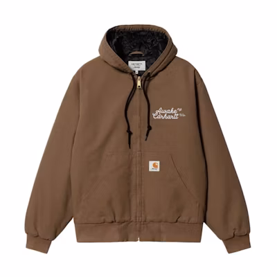 Carhartt WIP Awake NY SS23 Zip Hoodie Jacket with Logo Print Khaki Unisex I031717-07R-02