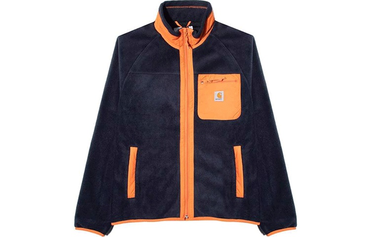 Carhartt WIP Bodega Fleece Jacket Blue Orange Unisex Full-Zip Mock Neck I027775-1C-00