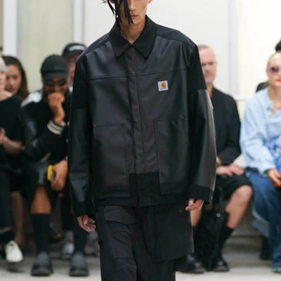 Carhartt WIP x Junya Watanabe SS24 皮革拼接標誌外套 黑色 男女款 WM-J904-100 Shop Carhartt WIP x Junya Watanabe SS24 皮革拼接標誌外套 黑色 男女款 WM-J904-100