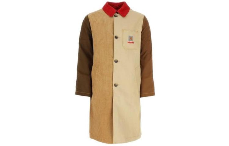 Carhartt WIP x MARNI Collab Patch Logo Single-Breasted Colorblock Coat Khaki Unisex TUMU031306UTX00400M37