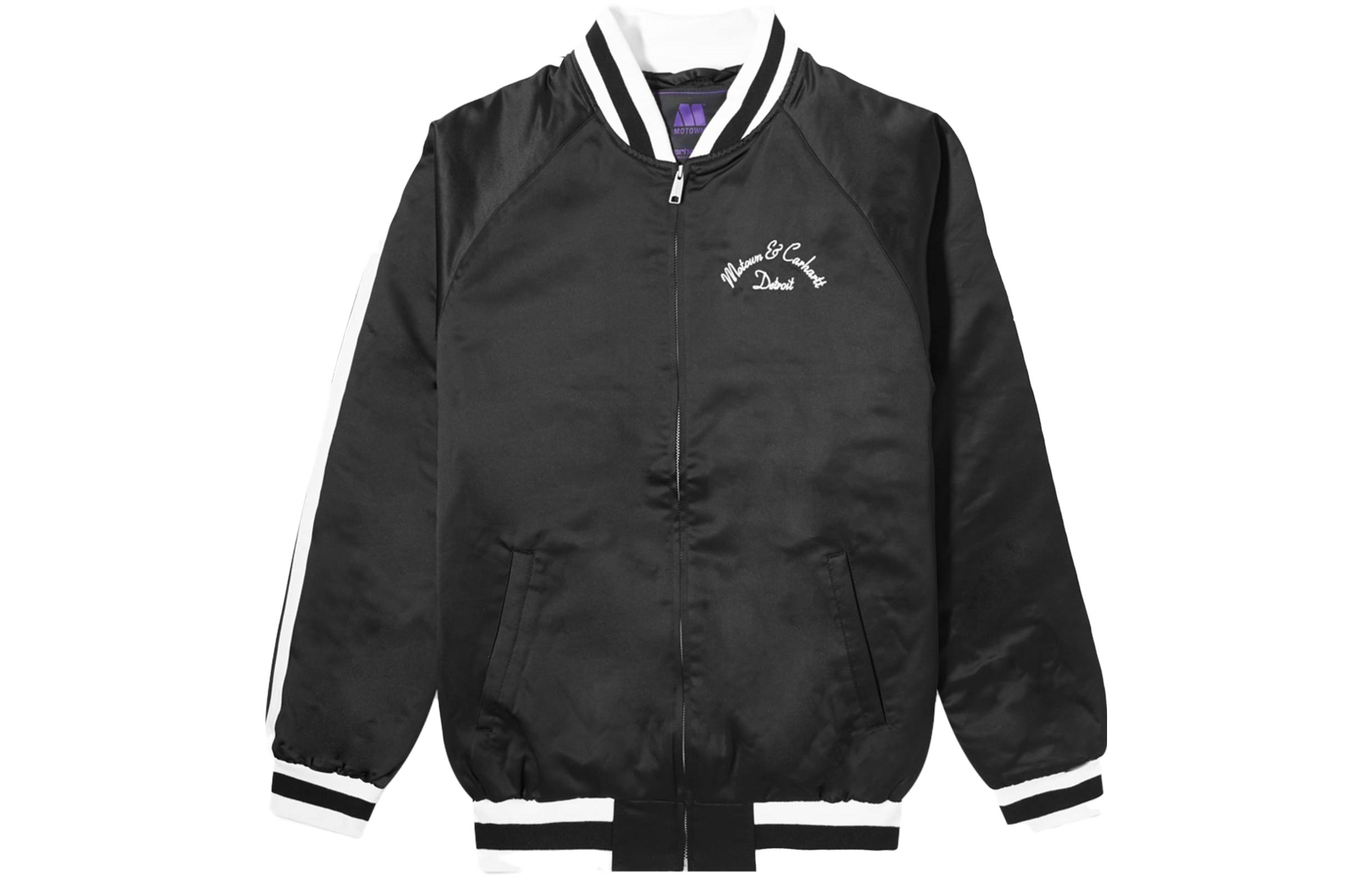 Carhartt WIP MOTOWN FW23 Black Varsity Jacket Unisex Colorblock Letter Design I027168-8900