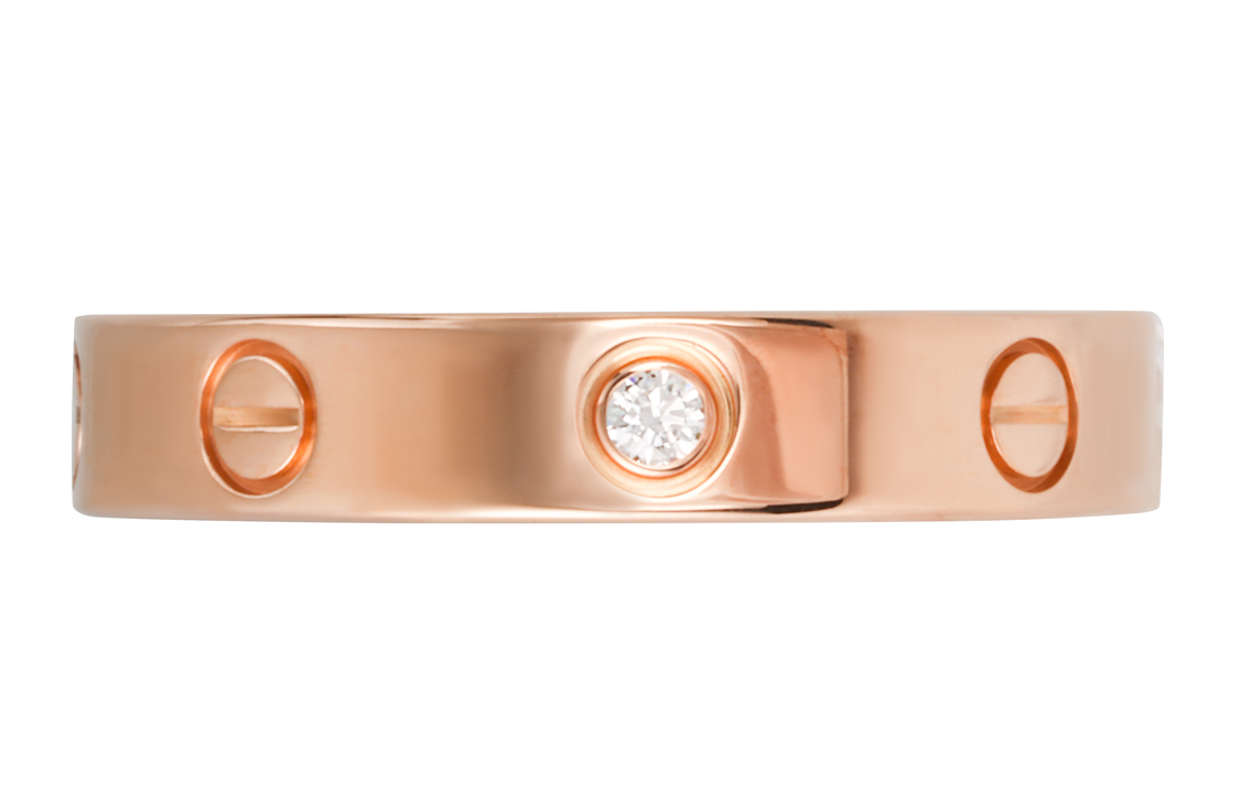 Cartier 18K Rose Gold Ring with 1 Diamond, Engraved Letters, Unisex Couple Style. B4050700