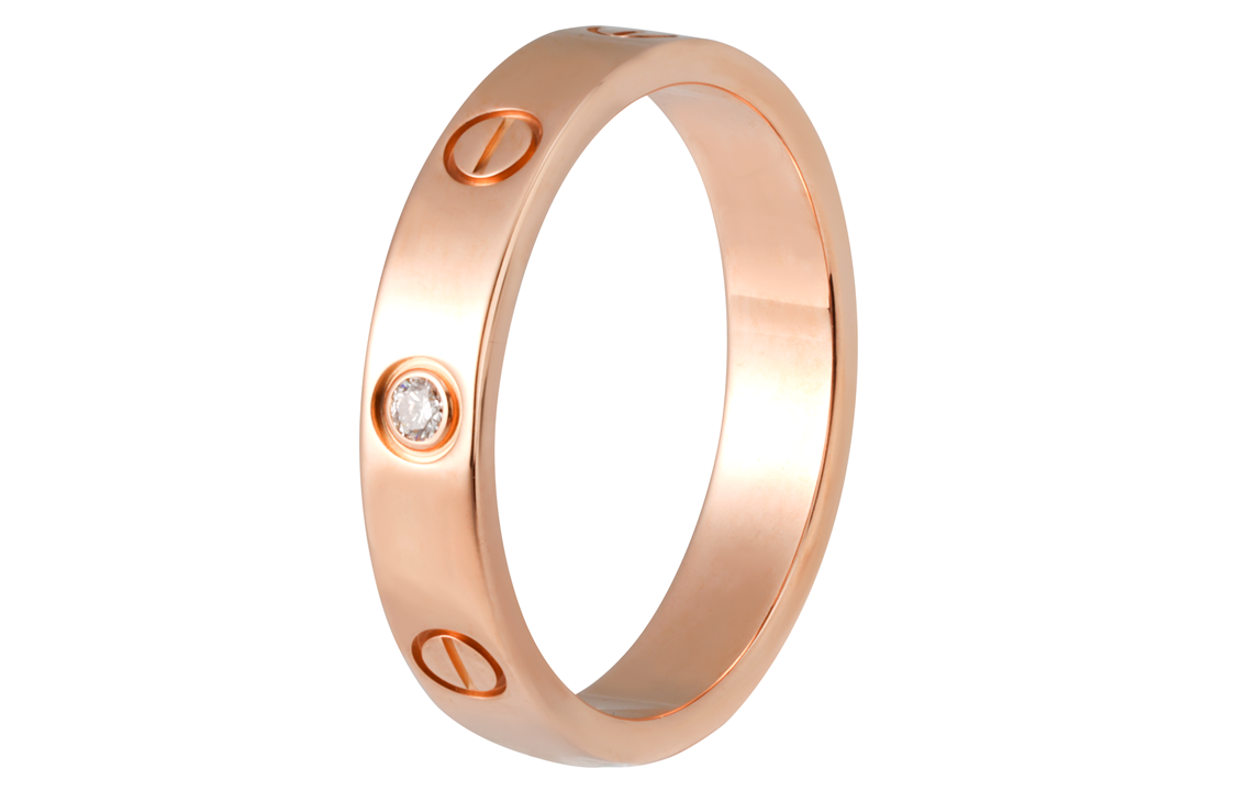 Details for Cartier 18K玫瑰金戒指，鑲嵌鑽石，刻字設計，情侶款男女皆宜。 B4050700