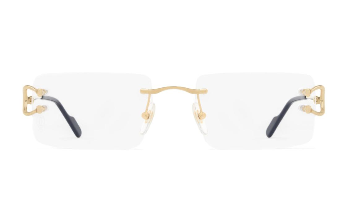 Cartier  Gold Square Metal Optical Glasses with Solid Color Temples. CT0488O001