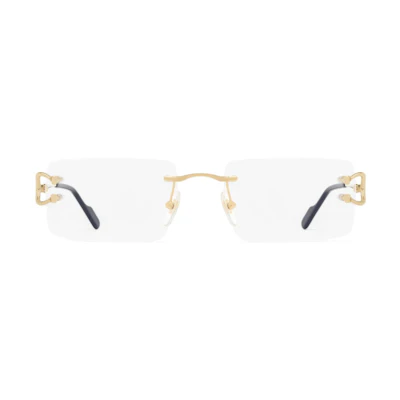 Cartier Gold Square Metal Optical Glasses with Solid Color Temples. CT0488O001