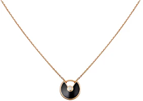 Shop Cartier Amulette De Cartier 黑色吊墜 XS 18K玫瑰金男女項鍊 B3047200