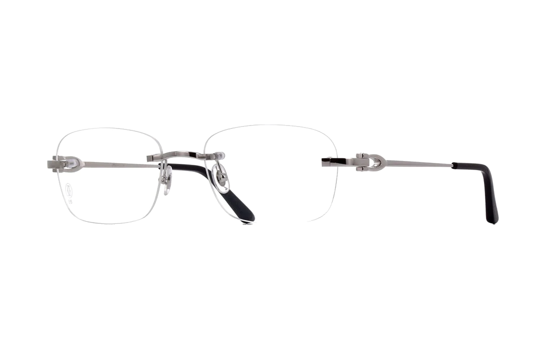 Cartier C-Series Silver Rimless Metal Irregular Optical Glasses Unisex. CT0290O-004