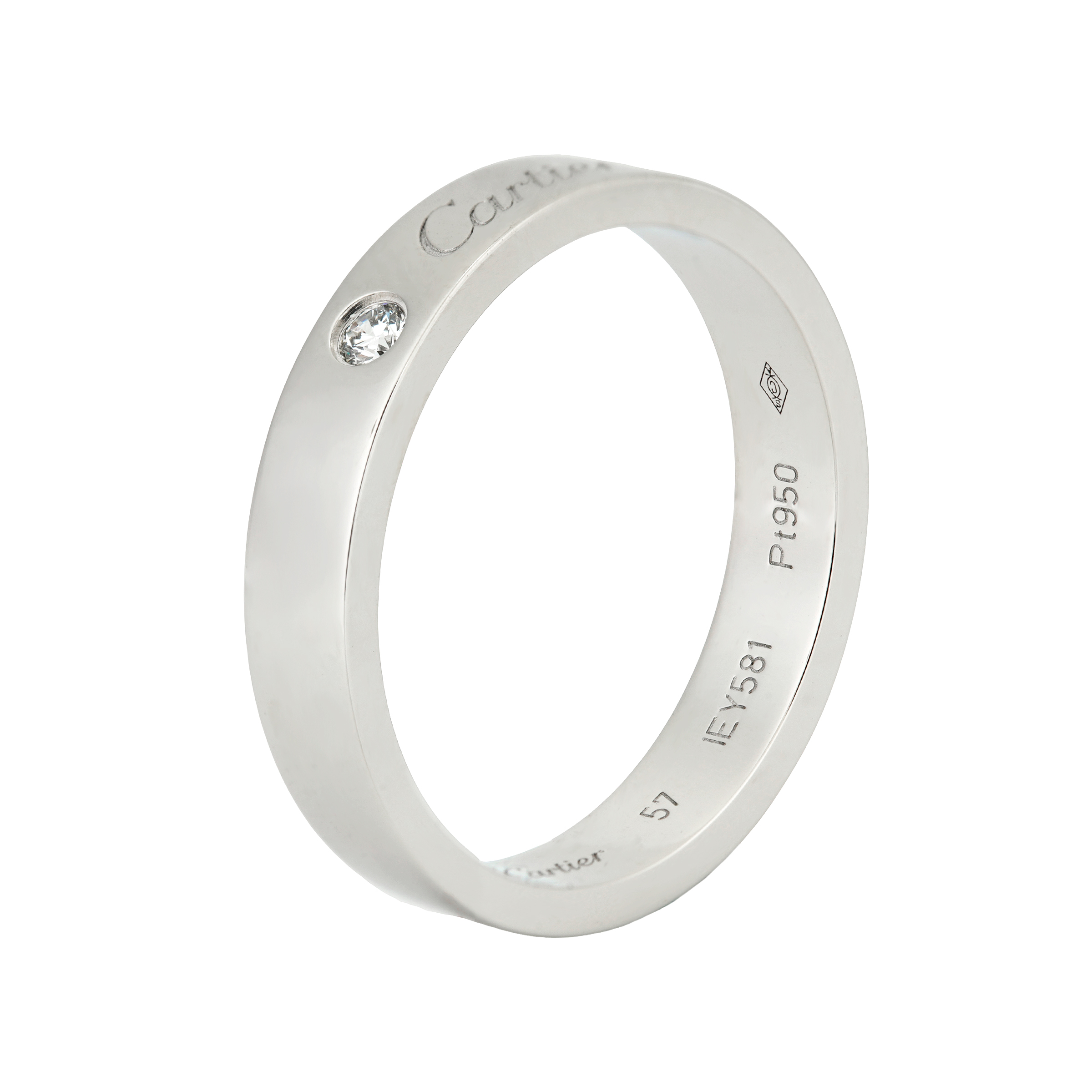 Cartier C de Cartier Platinum Classic Logo Single Diamond Ring Unisex Couple Design. b4098200