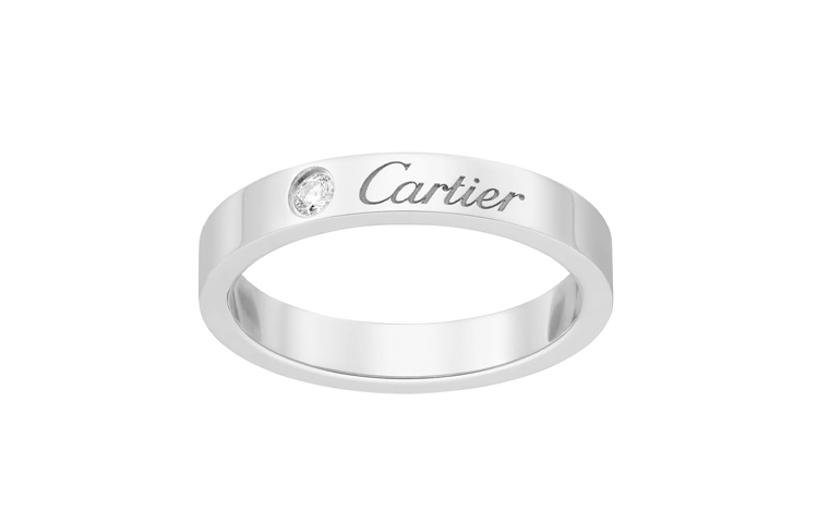 Cartier C de Cartier Platinum Diamond Wedding Band Couples Ring Silver. B4051300 圖 8