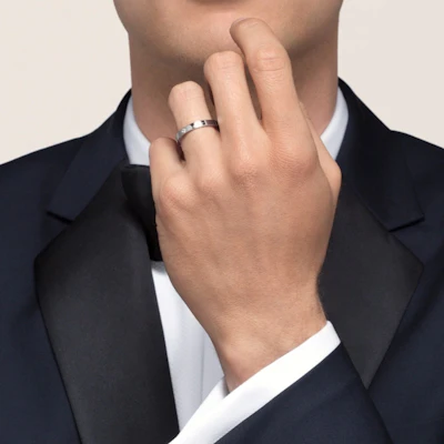 Cartier C de Cartier Platinum Diamond Wedding Band Couples Ring Silver. B4051300 1