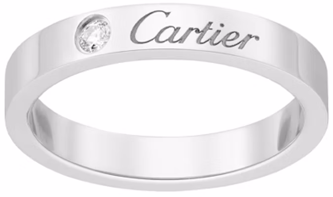 Cartier C de Cartier Platinum Diamond Wedding Band Couples Ring Silver. B4051300 2