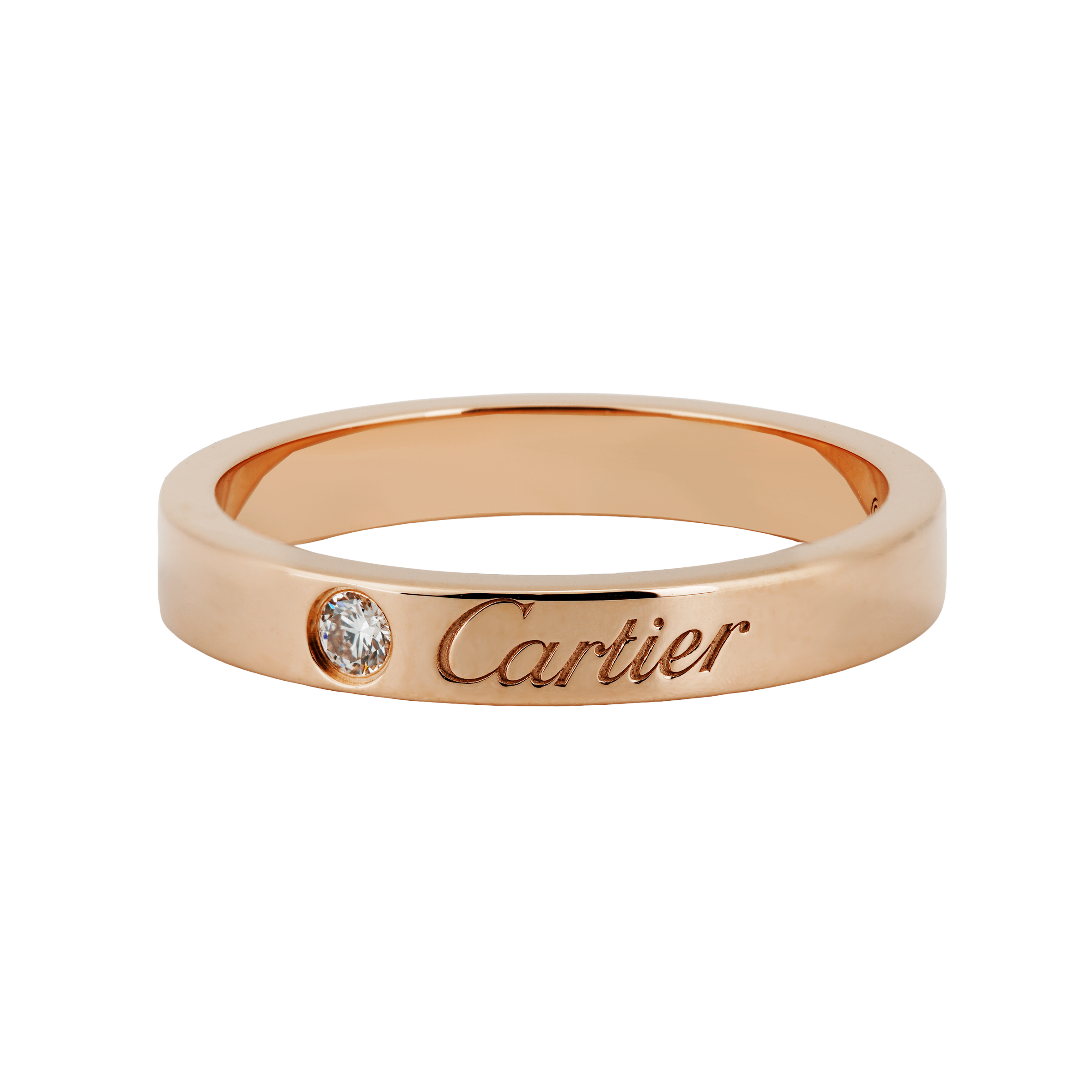 Cartier C de Cartier Ring 18K Rose Gold Diamond Narrow Band Unisex Couples Ring. B4086400