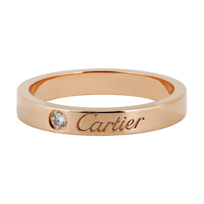 Cartier C de Cartier Ring 18K Rose Gold Diamond Narrow Band Unisex Couples Ring. B4086400