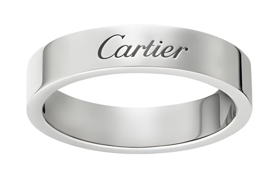 Cartier C de Cartier Ring Silver Platinum Couple Unisex Fashion Logo Band. B4098161 圖 8