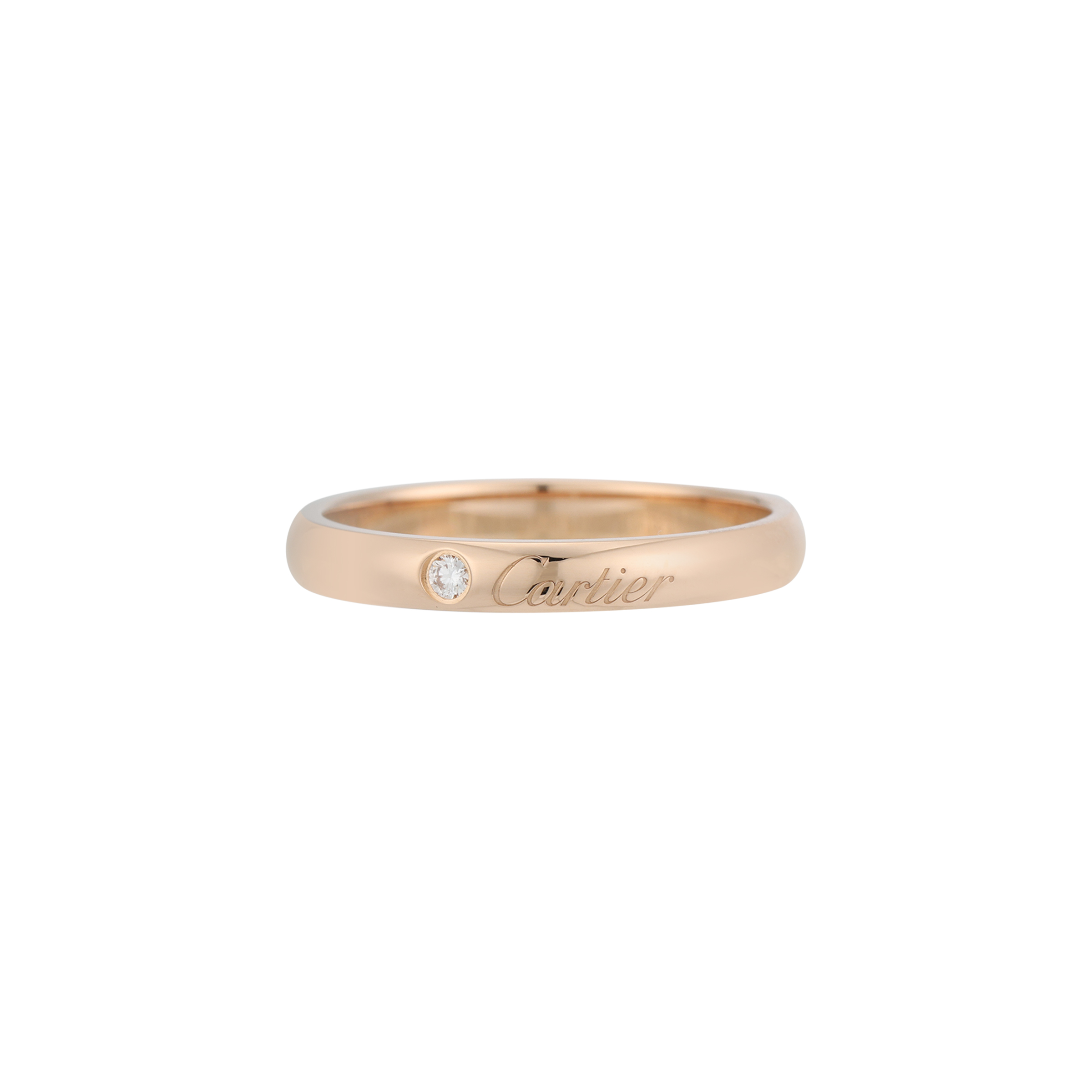 Cartier C de Cartier Wedding Band 18K Rose Gold Diamond Couple Ring Unisex. B4232300
