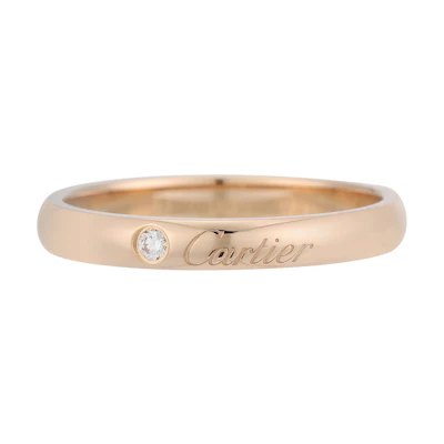 Cartier C de Cartier Wedding Band 18K Rose Gold Diamond Couple Ring Unisex. B4232300