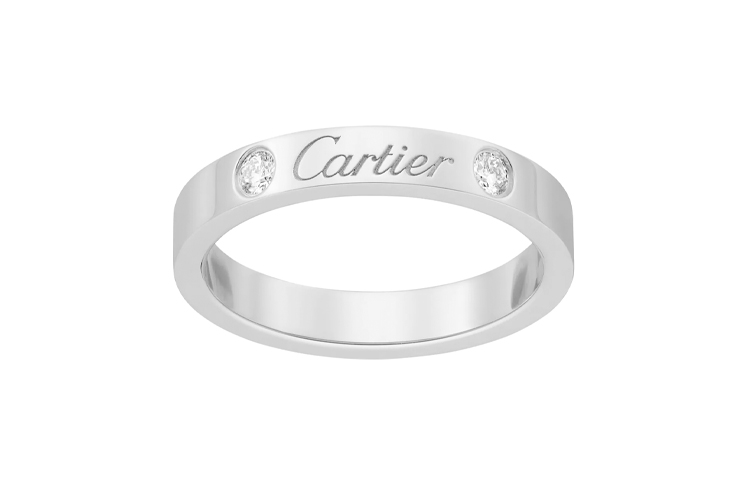 Cartier C de Cartier Wedding Band Platinum Ring with Dual Diamonds Unisex. B4077800 圖 2