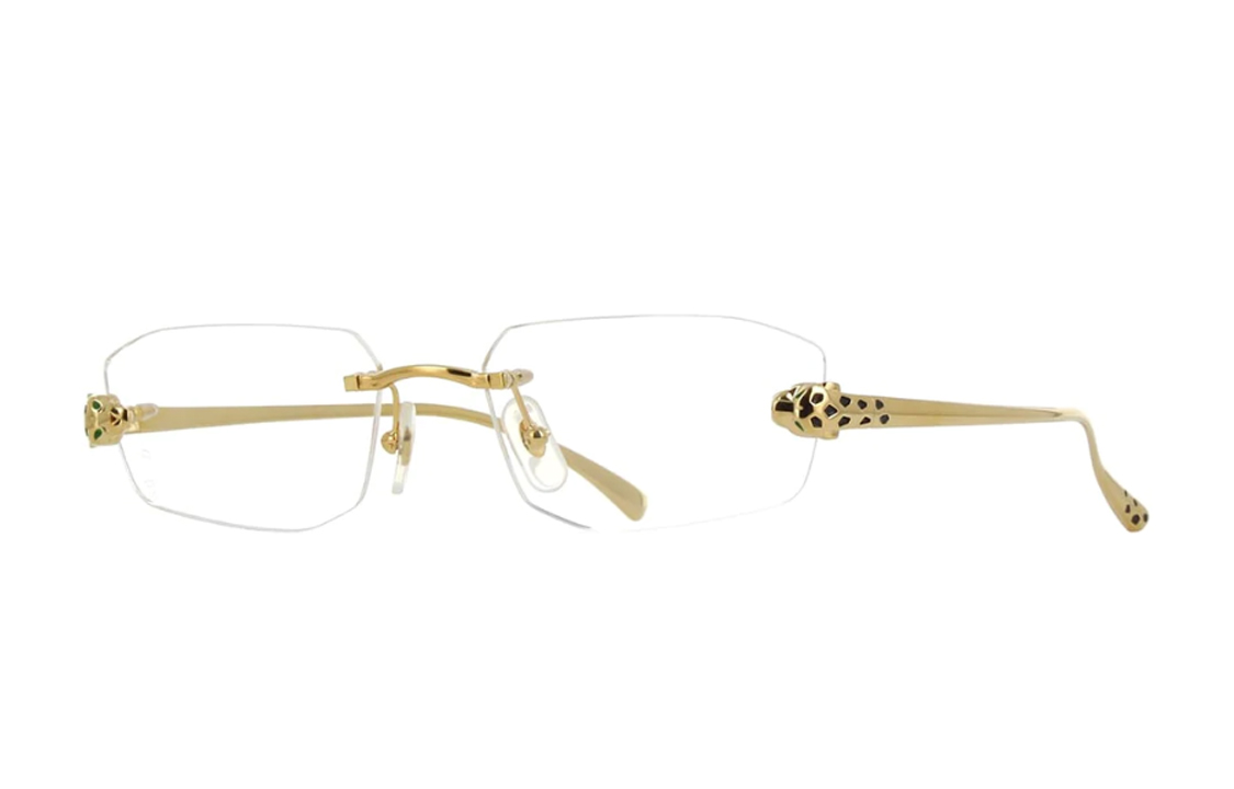 Cartier Gold Panther Arm Rectangular Metal Optical Glasses Unisex. CT0494O001