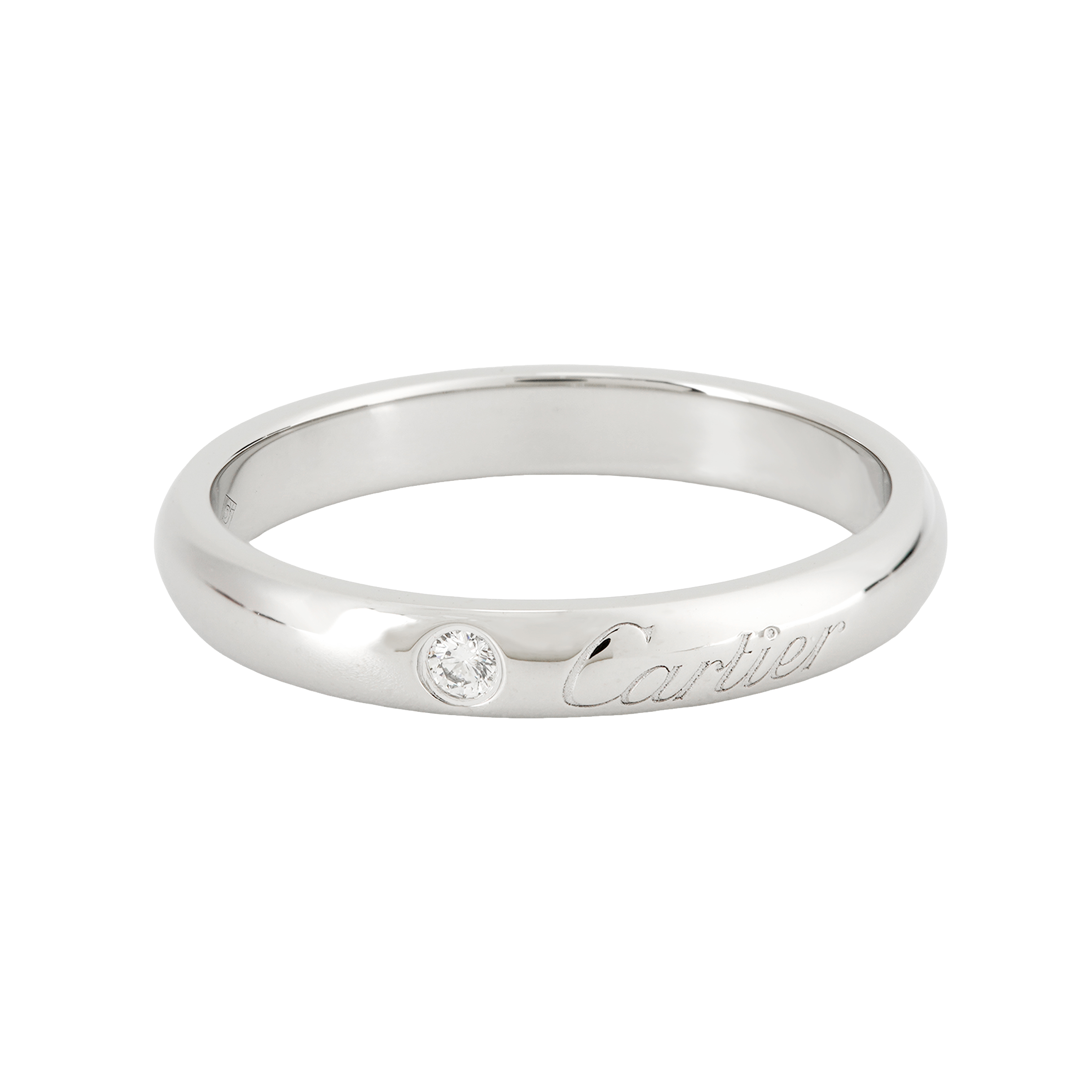 Cartier Logo Platinum Ring with Single Diamond Unisex Couple Design. B4232200