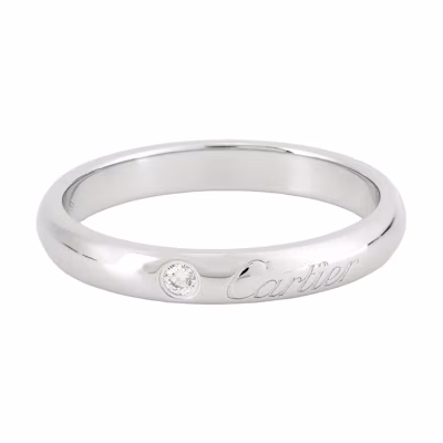 Cartier Logo Platinum Ring with Single Diamond Unisex Couple Design. B4232200