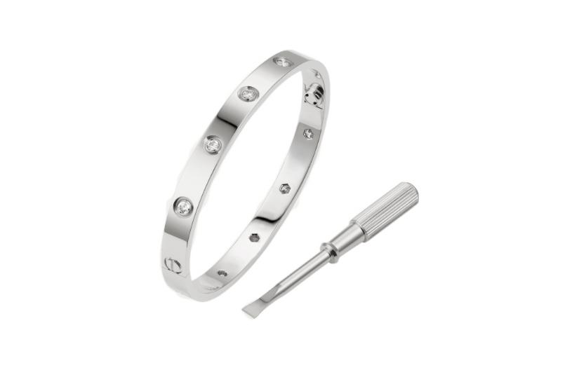 Lookbook 卡地亞 LOVE 18K白金鑽石手鐲 情侶款 B6040716