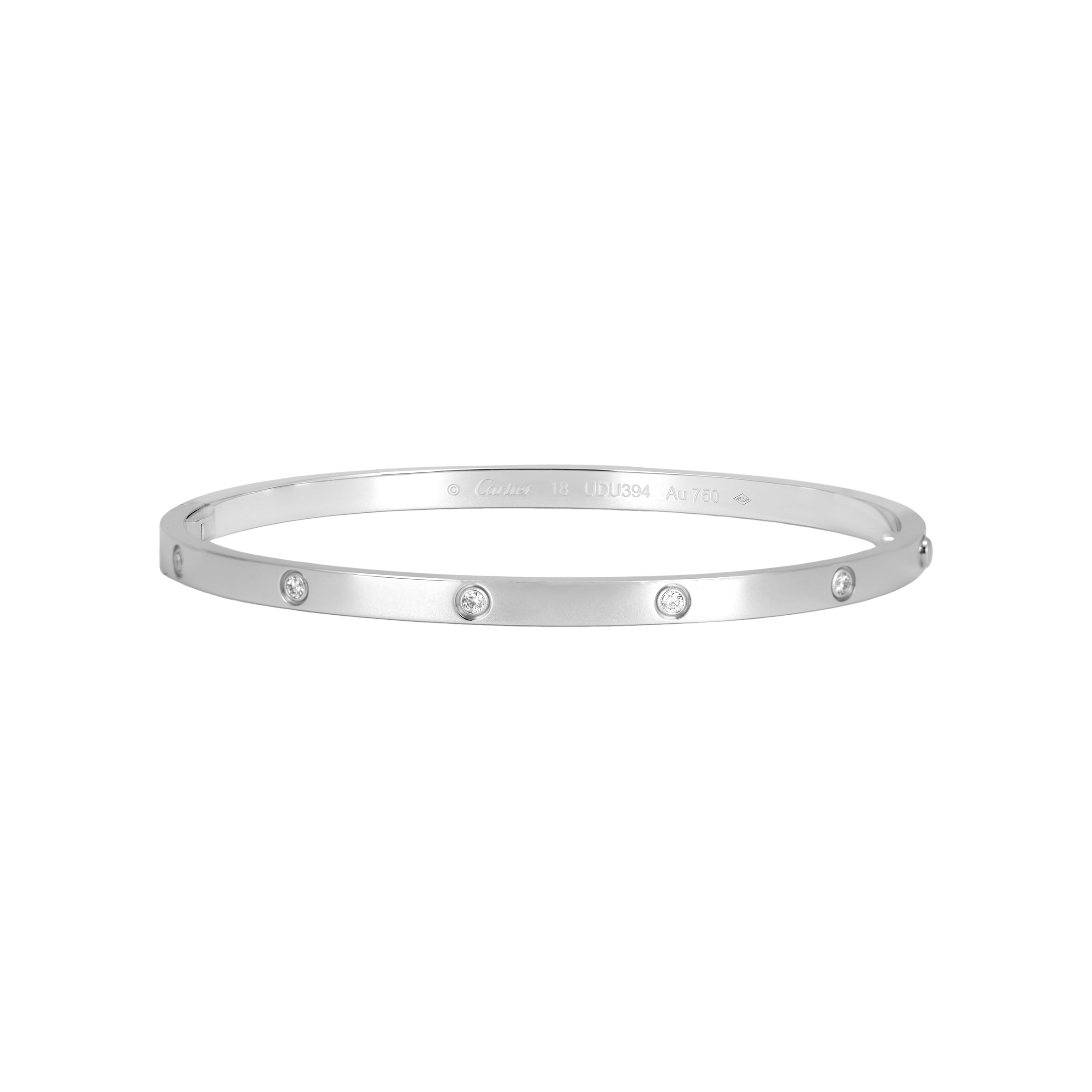 Cartier LOVE 18K White Gold Slim Bracelet with 10 Diamonds Unisex Couple Design B6048017