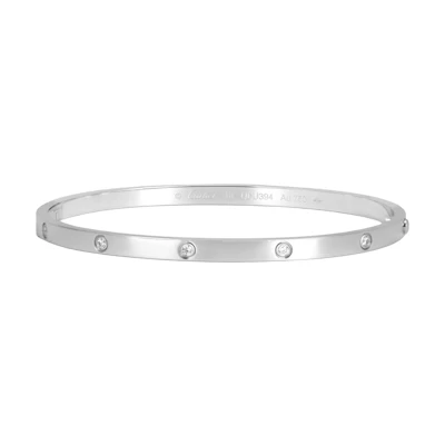 Cartier LOVE 18K White Gold Slim Bracelet with 10 Diamonds Unisex Couple Design B6048017