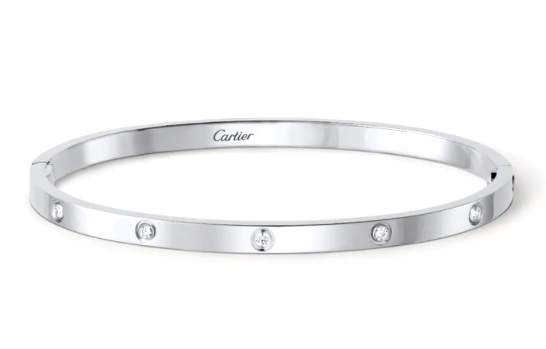 Order Cartier LOVE 18K白金細版手鍊 10鑽 男女款情侶設計 B6048017
