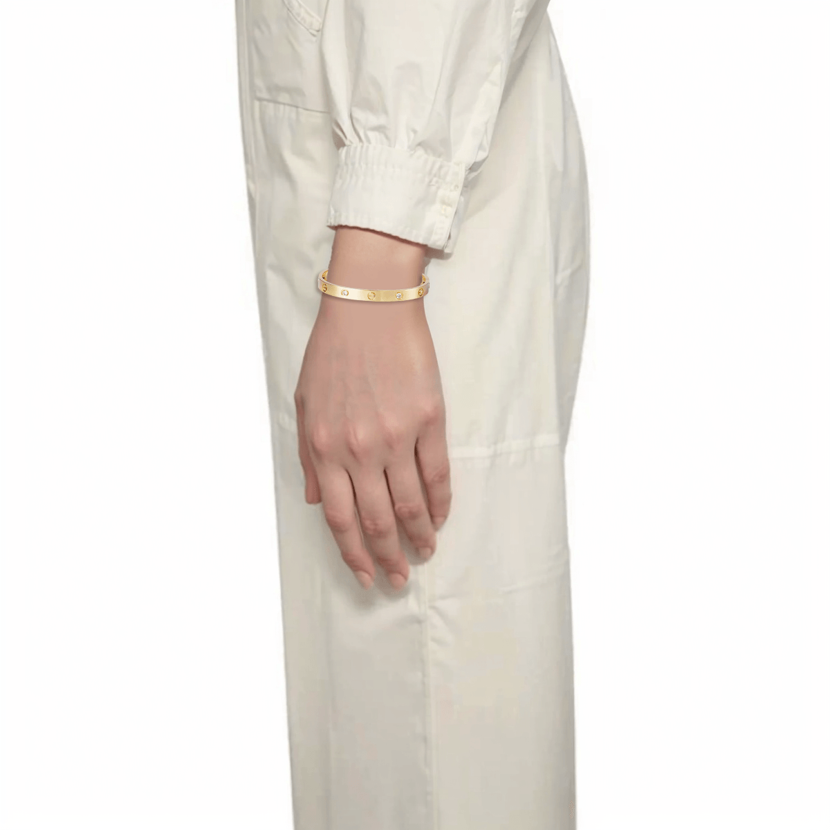 Shop Cartier LOVE 18K金手環附4鑽石 男女對戒 情侶飾品 B6070017