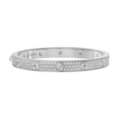 Cartier LOVE Full Diamond 18K White Gold Bracelet Unisex Couple Design. N6033602